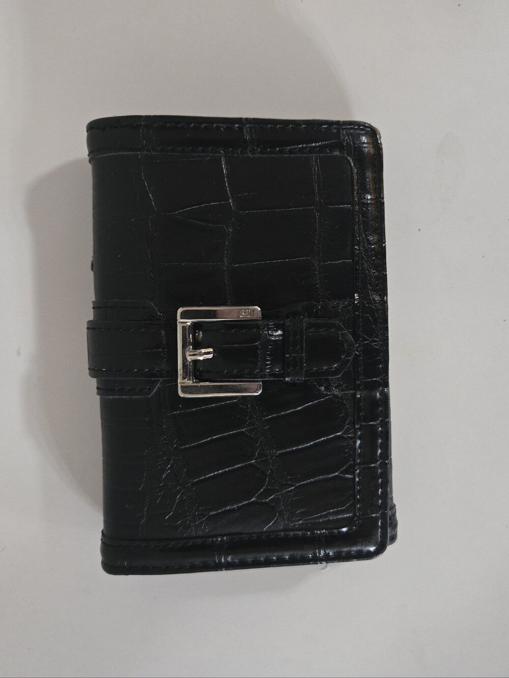 Black Croc-Embossed Wallet with Silver Buckle